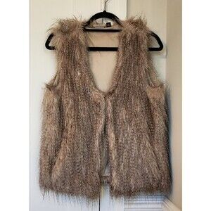 Allen Schwartz Allen B. Faux Fur Vest Brown Cream Womens Size Medium